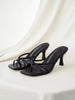 Clariva Multiple Strap Criss-Cross Design Slip-On Black Square Toe Stiletto Heel Sandals, Fashionable High Heel Mules, Comfortable Black High Heels, Kitten Heel, Suitable For Any Formal Occasion For Women,Spring Summer Outfits